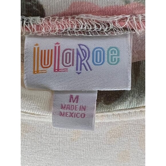 Lula Roe Medium Top short Sleeve Round Neck White Pink Floral Stretch - Picture 11 of 14